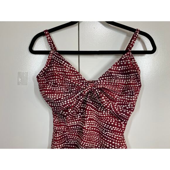 Alisha Levine One Piece Bathing Suit Adjustable Strap Rust Red White Dots Size 8 - Picture 2 of 9